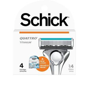 Schick Quattro Titanium 4 Blade Mens Razor Refills, Pack of 4